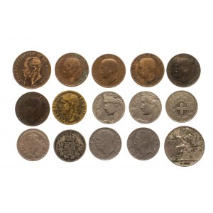 Itálie, sada oběžných mincí 1861-1942 (15 kusů).