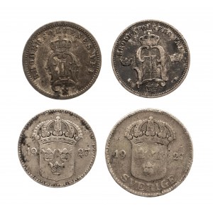 Szwecja i Norwegia, zestaw monet 10 ore / 25 ore 1876-1927 (4 szt.)