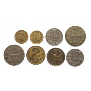 Juhoslávia, súbor obehových mincí 1925-1938 (8 ks).