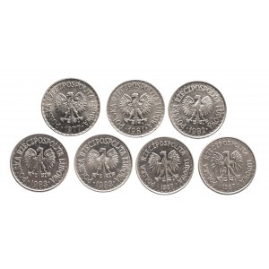 Poland, People's Republic of Poland (1944-1989), set of 7 x 1 gold.