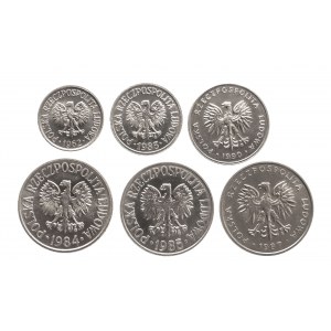 Polska, PRL (1944-1989), zestaw 6 monet.