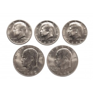 Stany Zjednoczone Ameryki (USA), zestaw monet pół i 1 dolar 1971-1972 (5 szt.)