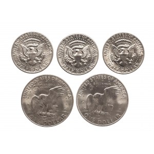 Spojené státy americké (USA), Sada mincí v hodnotě půl a 1 dolar 1971-1972 (5 ks).