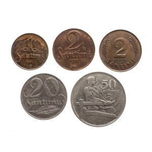 Łotwa, zestaw monet obiegowych 1922-1939 (5 szt.)