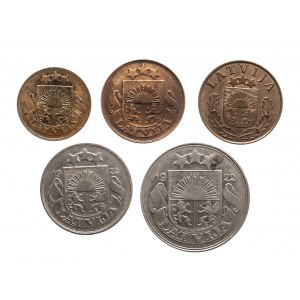 Łotwa, zestaw monet obiegowych 1922-1939 (5 szt.)