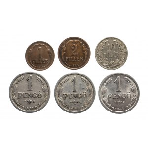 Węgry, zestaw monet obiegowych 1894-1944 (6 szt.)