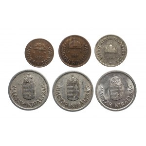 Maďarsko, sada oběžných mincí 1894-1944 (6 ks).