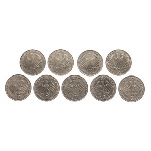 Niemcy, Republika Federalna, zestaw monet 2 marki 1957-1974 (9 szt.)