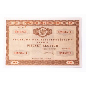 PRL, PKO, Bonus-Spargutschein über 500 Zloty 1971.