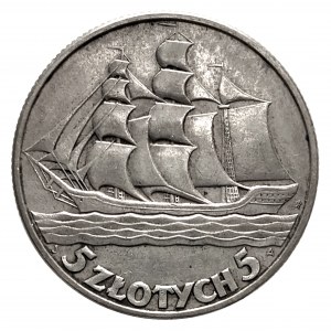 Poland, Second Republic (1918-1939), 5 zloty 1936, Sailing ship, Warsaw