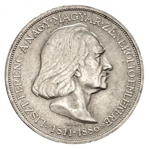 Maďarsko, regentství (1926-1945), 2 pengo 1936, 50. výročí úmrtí Franze Liszta
