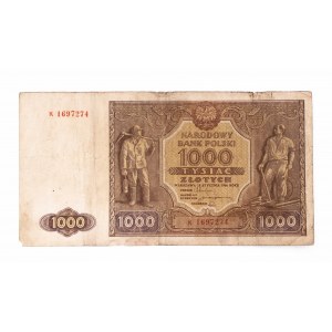 Polska, PRL (1944 - 1989), 1000 ZŁOTYCH 15.01.1946, seria K.