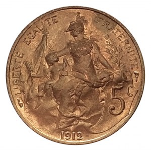Francja, Trzecia Republika (1870 - 1941), 5 centymów 1912, Paryż