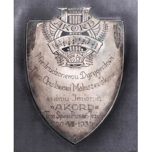 Plakieta (ryngraf), Niestrudzonemu Dyrygentowi - Towarzystwo Śpiewaczy Akord Poznań Jeżyce 1931