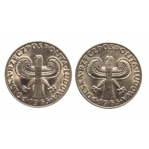 Polska, PRL (1944-1989), 10 złotych 1965 - zestaw 2 monet: Kolumna Zygmunta.