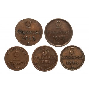 Niemcy, zestaw monet miedzianych 1842-1864 - 5 sztuk