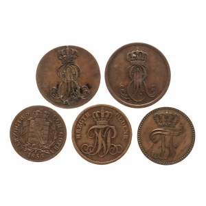 Niemcy, zestaw monet miedzianych 1842-1864 - 5 sztuk