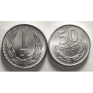 Polska, PRL (1944-1989), zestaw: 50 groszy 1976 b.zn., 1 złoty 1976 b. zn.