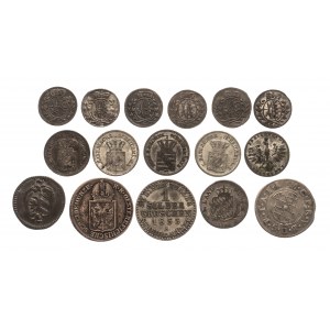 Niemcy i inn., zestaw drobnych monet bilonowych 17-19 w. - 16 sztuk