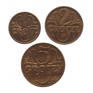 Polska, II Rzeczpospolita (1918-1939), zestaw 3 monet groszowych, rocznik 1939, Warszawa.
