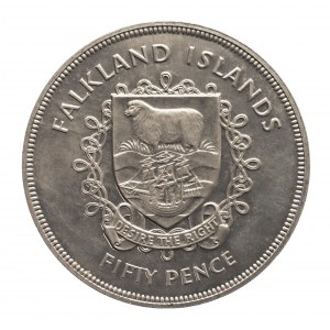 Wielka Brytania - Falklandy - 50 pensów, 1977 25. rocznica wstąpienia Elżbiety II na tron