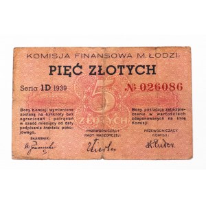 Łódź - Komisja Finansowa Miasta Łodzi, 5 złotych 1939, seria 1D