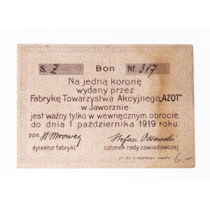 Jaworzno - Towarzystwo Akcyjne “AZOT”, 1 korona 1.10.1919, seria Ż