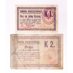 Krzeszowice - Gmina, zestaw: bon na 1 koronę, bon na 2 korony 1919