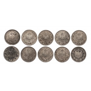 Niemcy, Cesarstwo Niemieckie (1871-1918), zestaw monet srebrnych 1/2 marki 1905-1909.