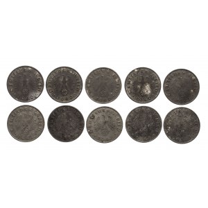 Niemcy, Trzecia Rzesza (1933 - 1945), zestaw monet (10 szt.) 10 Reichspfennig 1940-1944.