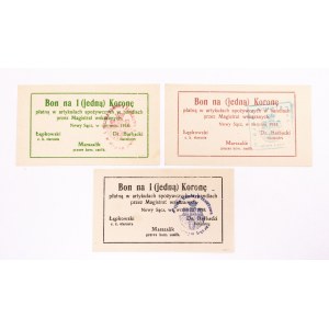 Nowy Sącz - Magistrat, set of 3 vouchers for 1 crown 1918 (June, August, September)