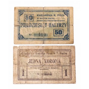 Nowy Sącz - Księgarnia R. Pisza, zestaw: 50 halerzy i 1 korona 1919