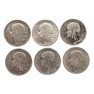 Polska, II Rzeczpospolita (1918-1939), 2 złote 1932-1934, zestaw 6 monet