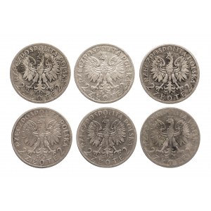 Polska, II Rzeczpospolita (1918-1939), 2 złote 1932-1934, zestaw 6 monet
