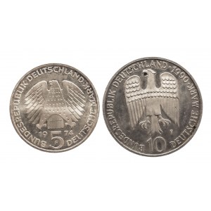 Germany, Federal Republic, set of silver coins 5 and 10 marks 1974-1990 (2 pieces).
