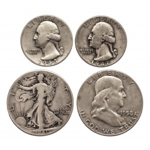 Stany Zjednoczone Ameryki (USA), zestaw 4 srebrnych monet 1941-1958.