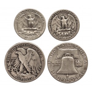 Stany Zjednoczone Ameryki (USA), zestaw 4 srebrnych monet 1941-1958.