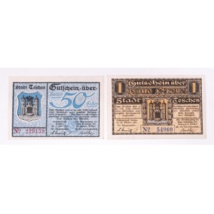 Cieszyn, zestaw bonów, 50 halerzy 1.06.1919 oraz 1 korona 25.10.1919