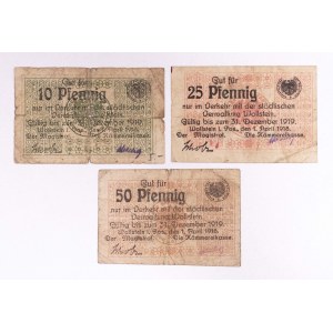 Wolsztyn - Magistrat Miasta, zestaw bonów: 10 fenigów, 25 fenigów i 50 fenigów 1.04.1918