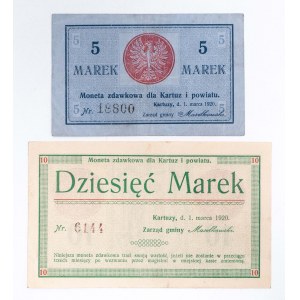 Kartuzy, zestaw bonów: 5 i 10 marek 1.03.1920