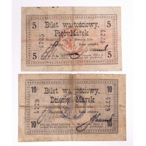 Rogozno - City Magistrate, set of vouchers: 5 and 10 marks 25.09.1919