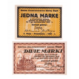 Siemianowice, zestaw bonów: 1 marka i 2 marki ważne do 1.10.1921