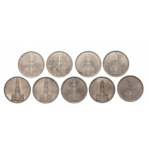 Niemcy, Trzecia Rzesza (1933-1945), zestaw monet 5 marek Katedra w Poczdamie 1934-1935 (9 szt.)