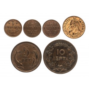 Súbor medených mincí 19.-20. stor. - Francúzsko, Grécko, Rusko, Švédsko