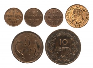 Set of copper coins 19th-20th century. - France, Greece, Russia, Sweden