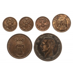 Zestaw monet miedzianych XIX-XX w. - Francja, Grecja, Rosja, Szwecja