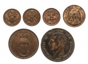 Zestaw monet miedzianych XIX-XX w. - Francja, Grecja, Rosja, Szwecja