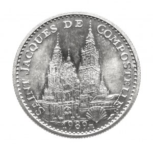 France, token - John Paul II - Cathedral of Santiago de Compostela, 1989, silver, Paris