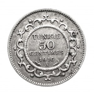 Tunisko, Francúzsky protektorát, 50 centimov 1916 (١٣٣٤) A, Paríž