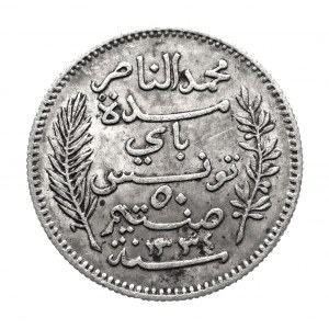 Tunisko, Francúzsky protektorát, 50 centimov 1916 (١٣٣٤) A, Paríž